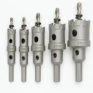 5Pcs TCT Hole Saw Drill Bit Set,5/8” to 1-3/8” Tungsten Carbide Hole Saws Kit for Stainless Steel Hard Metal Plastic Wood, 1” Cut Depth, with Detachable Pilot Drill Bits, Allen Wrench, hole  saw  bits Power Tool Tool Box