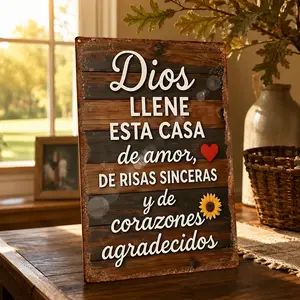 8x12 in Aluminium Spanish Prayer Wall Plaque - "Dios Llene Esta Casa", Vintage Rustic Metal Home Decor, Outdoor Living Room Accent Sign