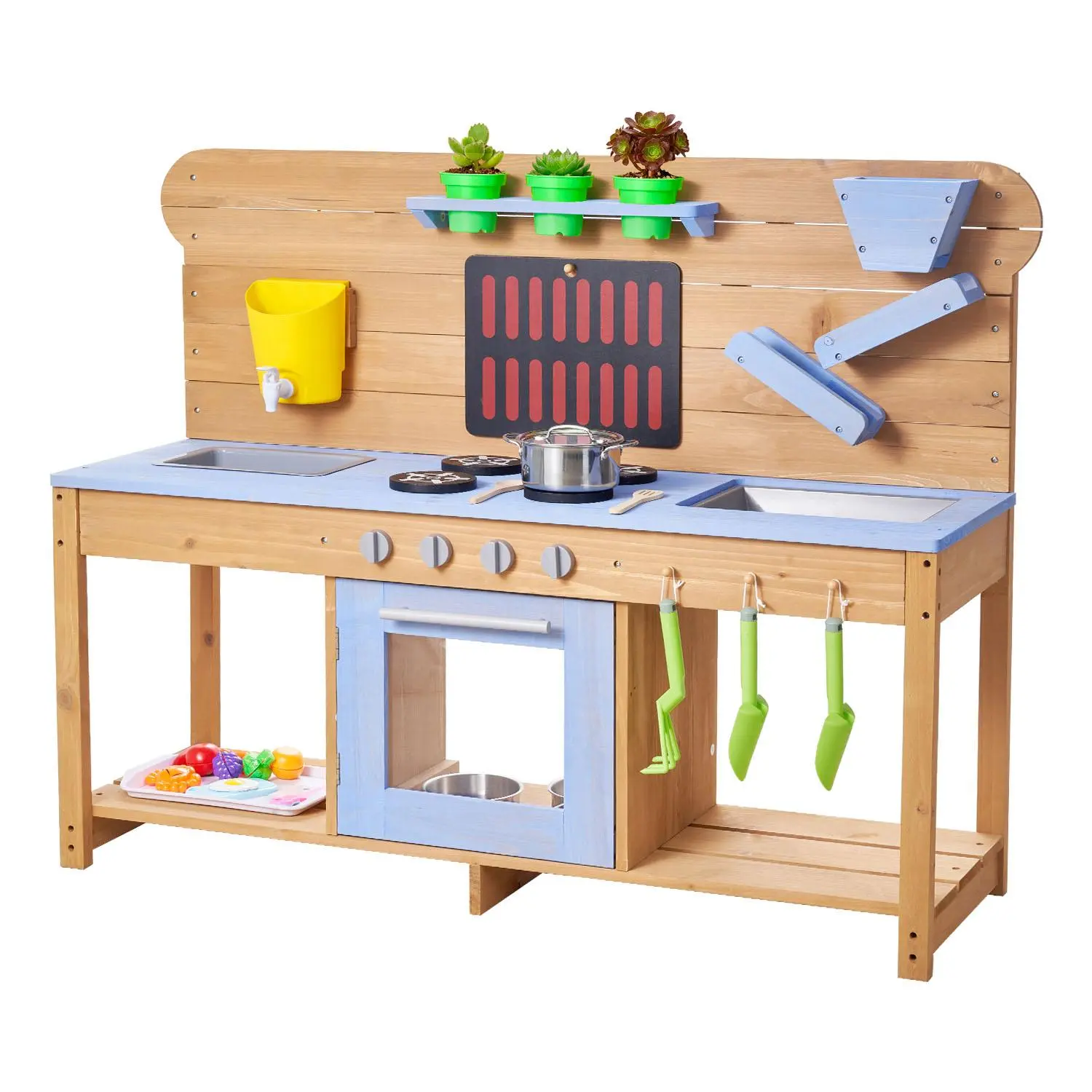 【SummerFinds】VEVOR Mud Kitchen, Outdoor Mud Kitchen for Kids, Wood Outdoor Play Kitchens with Stoves, Hooks, Double Sinks, Planting Shovels, Spatulas, Cookware Pots and Accessories, Play with Water and Sand