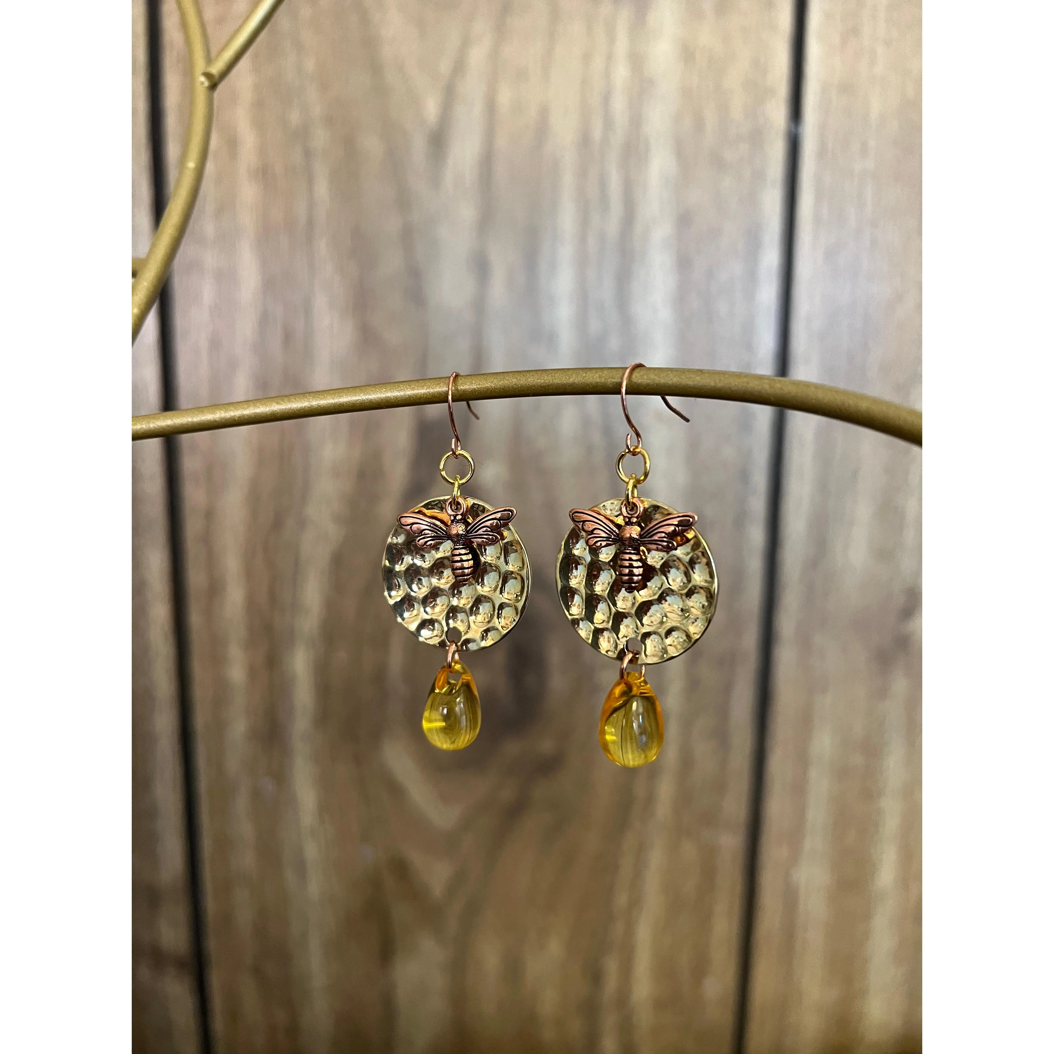 Amber Drop Honey Bee Earrings - Women's Fashion Accessory