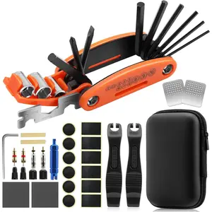 Bike Repair Kit - 16-in-1 Bike Multitool, Portable Bicycle Tools with Tire Patch Kit for Mountain Road Bikes Camping Travel (US)