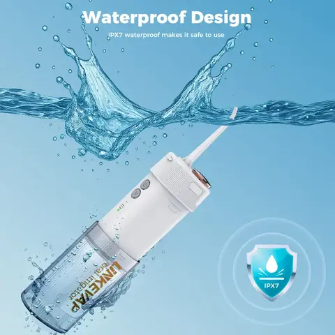 LINKEVAP Cordless Powerful Water Flosser, Removable Ergonomic Oral Irrigator, Rechargeable Portable Flosser for Home & Travel, Adjustable Nozzle for Gum Health, Lightweight Teeth Cleaner