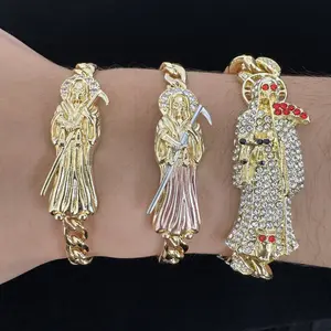 Santa Muerte Bracelets 14k Gold Plated No Fade Reaper Cuban