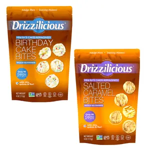 Drizzilicious Mini Rice Cakes Duo Pack - Salted Caramel & Birthday Cake - Vegan Gluten-Free Allergen-Free Snacks - 4 oz Bags - Plant-Based Superfoods - Crunchy & Indulgent Treats