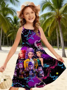 Girls K-Pop Hunter Theme Fashion Dress, Anime Print, Pop Singer Pattern, Casual New Trend Clothing, Birthday Gift, Ages 4-12