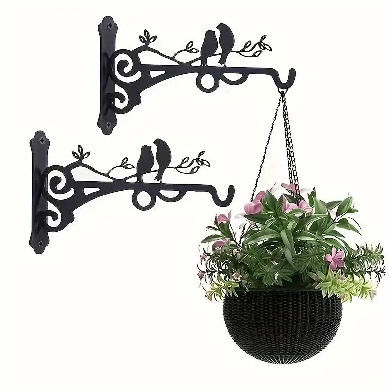 Metal Plant Bracket with Bird Silhouette, Wall-mounted Hook for Hanging Baskets, Lanterns, and Bird Feeders, Indoor/Outdoor Garden Decor