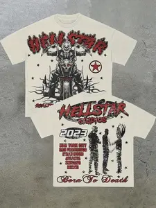 Crew Neck Short Sleeve T-Shirt Vintage Hcllstar GHosr Bike Casual Double Sided Printed Cotton Men's Fashion Casual