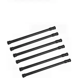 6 Pack Tension Rods, Adjustable Spring Steel Cupboard Bars Tension Curtain Rod Shower Rod Extendable Width 15.7-28 Inches (Black)