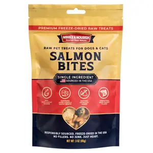 Nibble & Nourish Freeze-Dried Salmon Bites Dog & Cat Treats – Single Ingredient Wild-Caught Raw Pet Treats