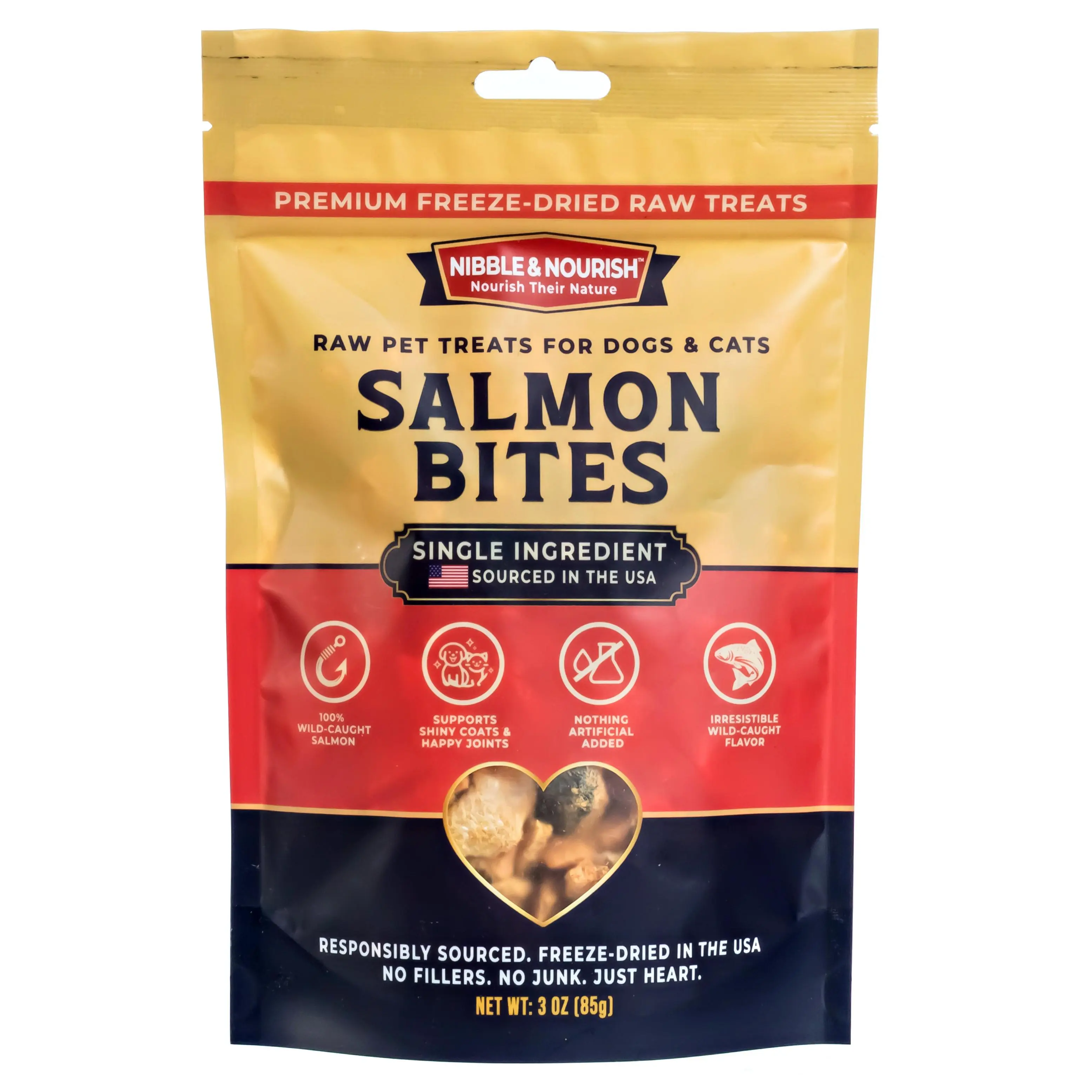 Nibble & Nourish Freeze-Dried Salmon Bites Dog & Cat Treats – Single Ingredient Wild-Caught Raw Pet Treats