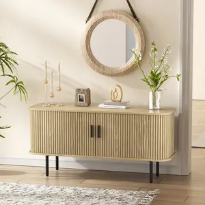 Vabches Buffet Sideboard Cabinet with Storage, Fluted Storage Cabinet Black with Curvy Edge; Sliding Door Coffee Bar, Accent Cabinet Credenza Console Table for Living, Kitchen, Hallway