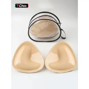 Reusable Moderate Thickening Self-Adhesive Bra Pads with Waterproof Transparent Bag Packaging, Invisible Bikini Style, Ideal for Summer Use