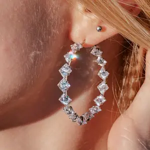 40mm Minimalist Silver Hoop Earrings | CZ Crystal Earrings | Diamond Looks Sparkly Hoops | Jewelry Gift For Women