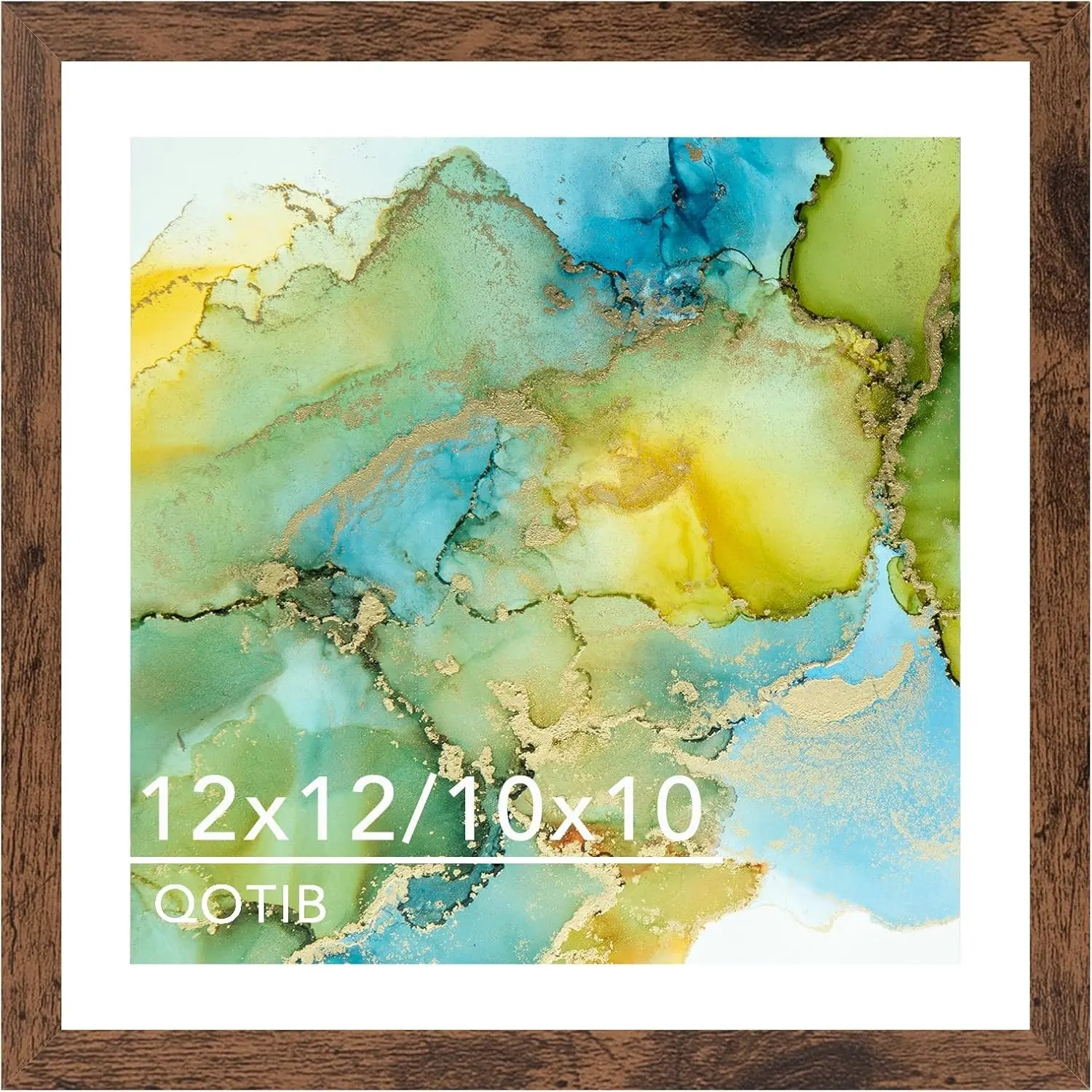 Wood 12x12 Frame Deep Brown with 10x10 Mat for 30x30cm Diamond Art Painting, Display Picture 10x10 with Mat or 12x12 Without, Large Picture Frame for Wall Hanging, 1 Pack