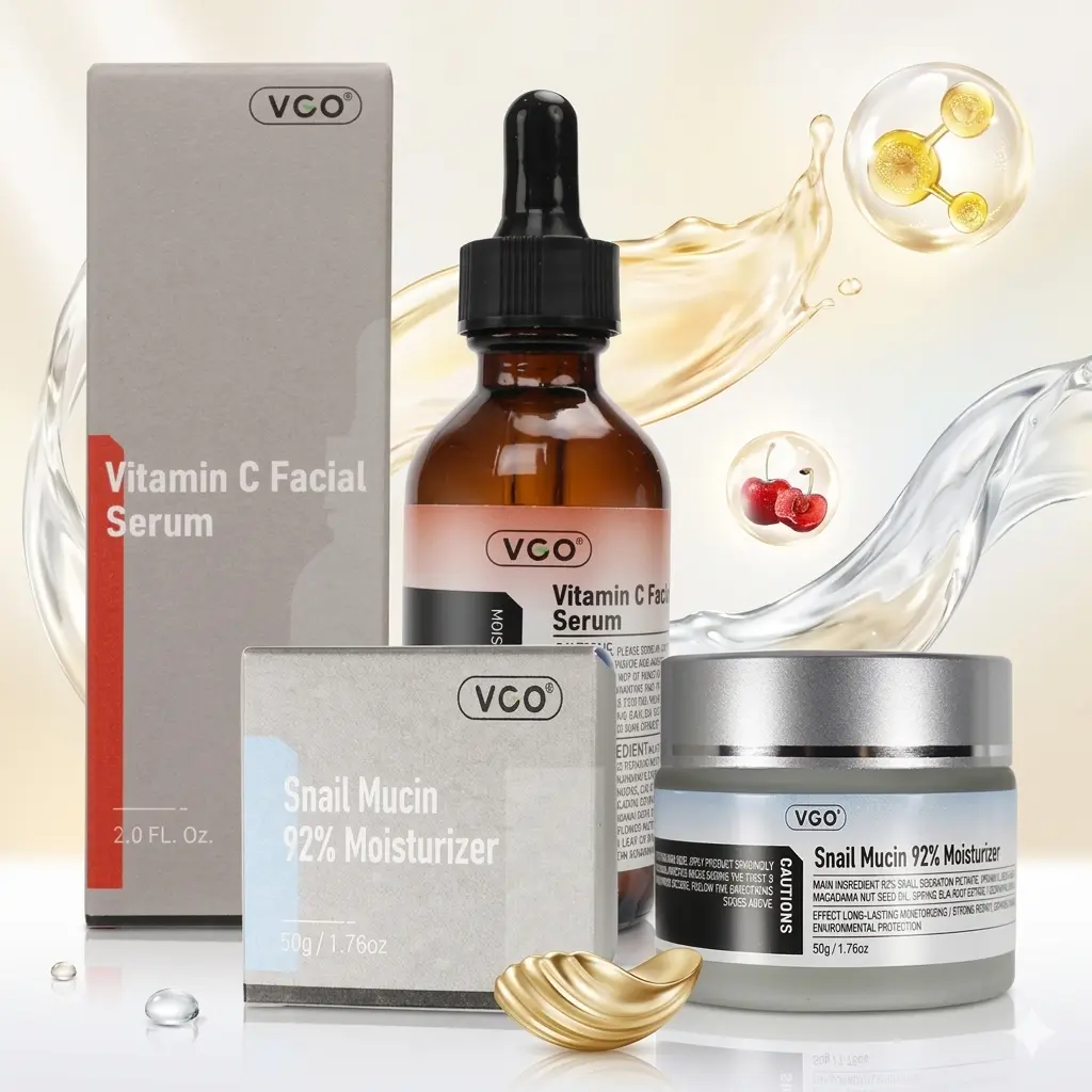 VGO Skincare Set with Vitamin C Serum & Snail Cream, Daily Moisturizer for Face, Lightweight 2-Step Routine for All Skin Types, Bottle, Hydrating Serum, Anyone Who Prefers A Simple Routine, Box, Serum + Cream
