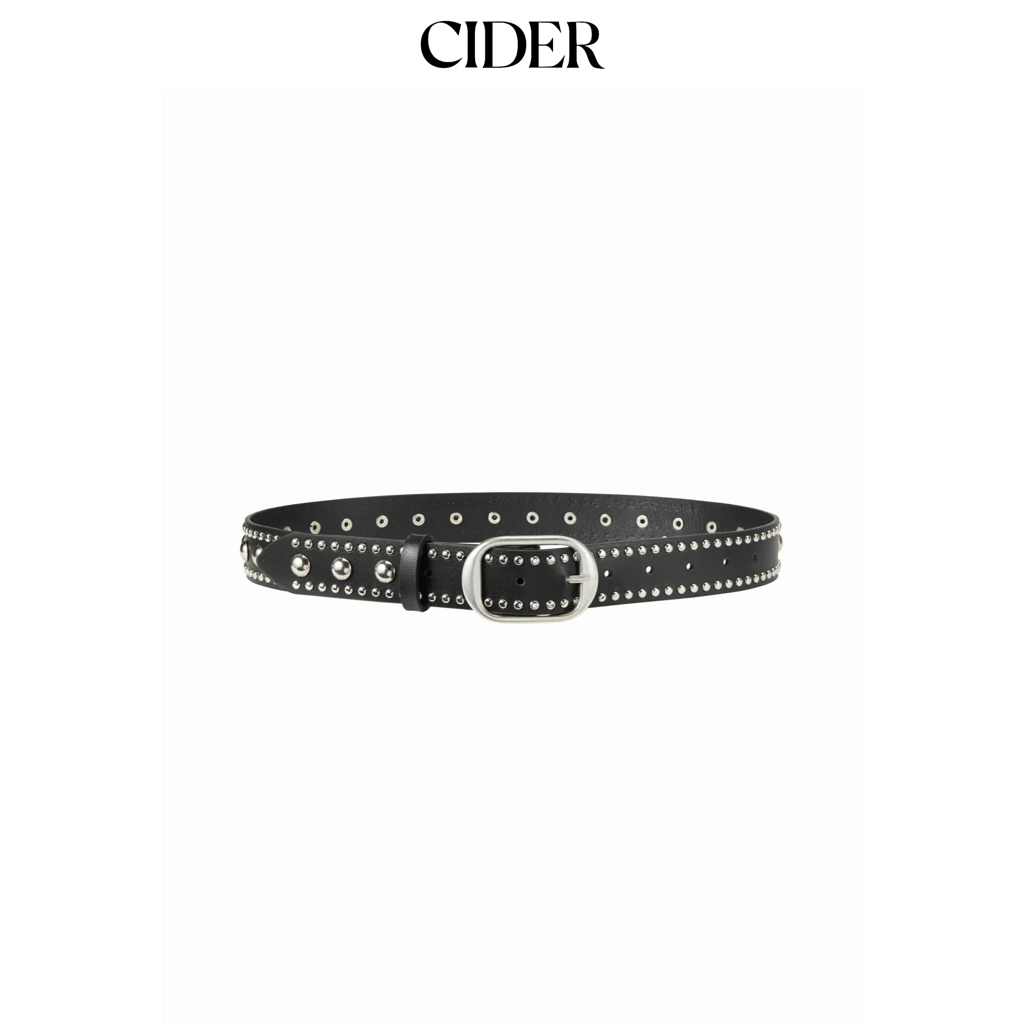 Cider Women's Box Buckle Studded Belt, Fashion Clothing Accessory for Daily Wear, Box Buckle Women's Belts, Shaped Buckle, All Black Women's Belts