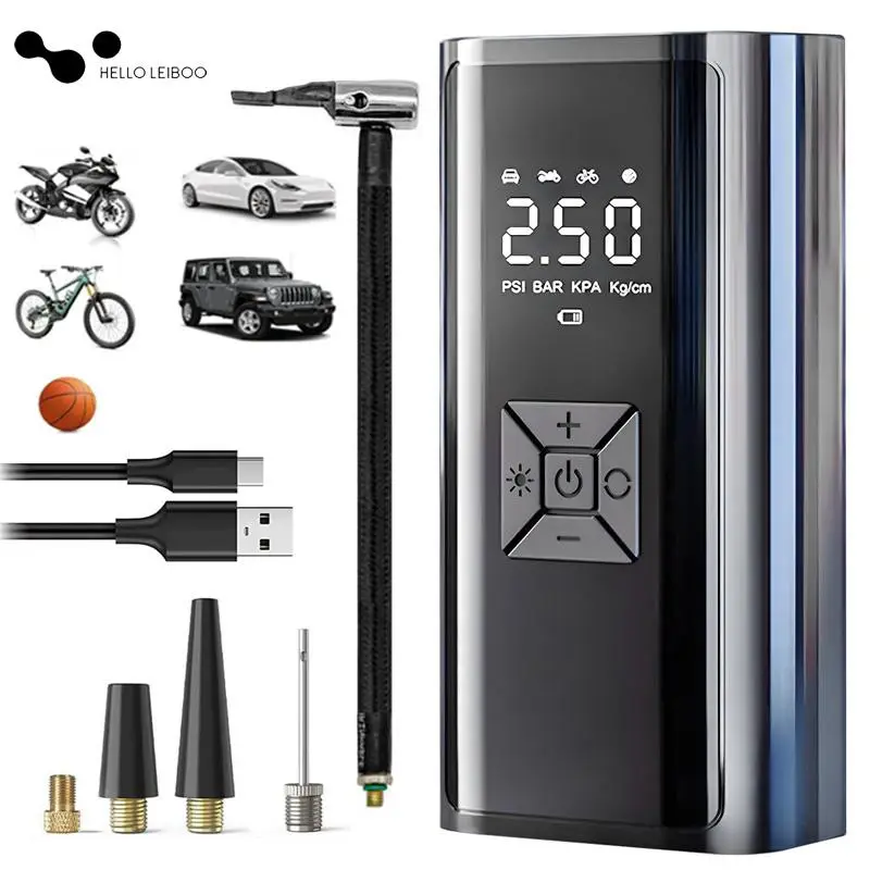 Portable Car Tire Inflator Pump, 6000mAh 12V 150PSI Car Air Compressor with LED Lighting, Suitable for Ball, Motorcycle, Bicycle, Car Tire Inflation,