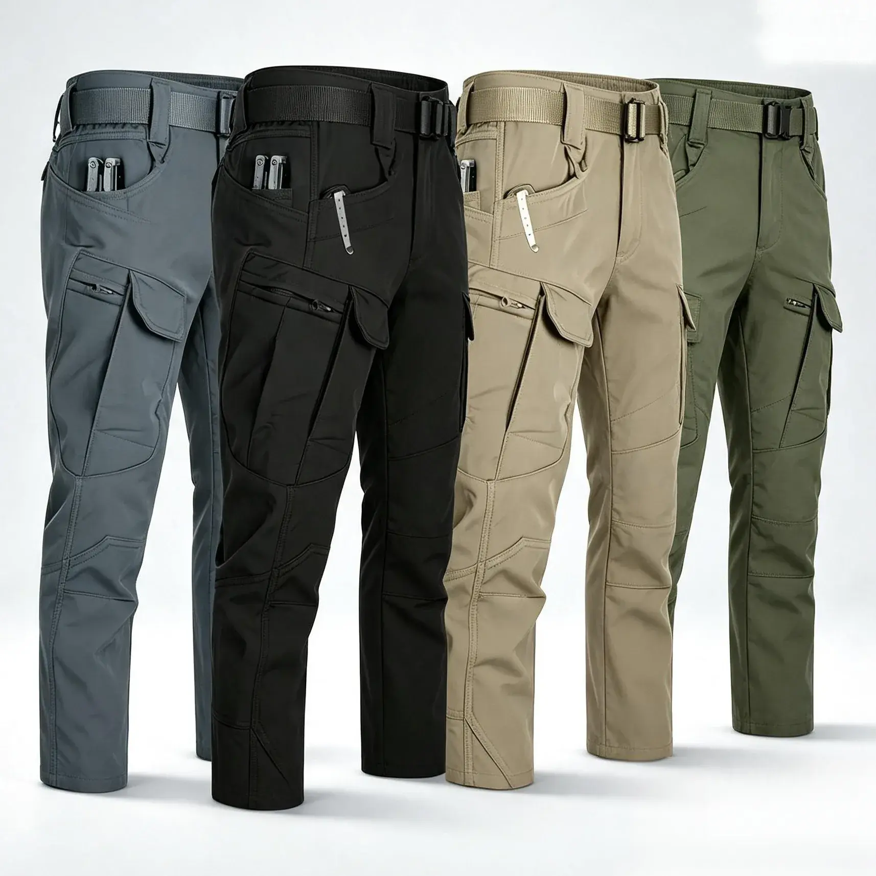 Men'S Tactical Work Pants - Stretch Fabric With Multi-Pocket Design, Regular Fit, Machine Washable - Elastic Waistband For Everyday Comfort - Durable And Wear-Resistant, Suitable For Outdoor Hiking And Casual Workwear - Casual Work Pants
