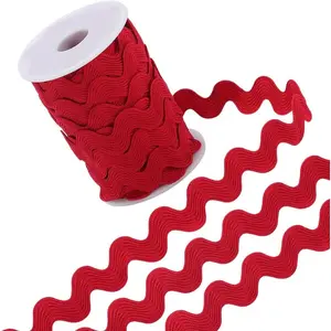 12.5 Yards 1/2 Inch Rick Rack Trim for Sewing, Dark Red Polyester Wavy Ribbon Zig Zag Fringe Trim Woven Braided Fabric with Spool for Crafts