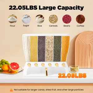 6 Grid Dry Food Dispenser 22LBS Capacity Transparent Pantry Organizer with Removable Dividers for Rice Cereal Beans Kitchen Storage