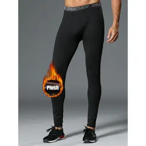 2pcs Fleece-Lined Compression Leggings Set for Autumn and Winter, High Elasticity Basketball Training Fitness Pants, Running Sports Ski Quick-Dry Base Layer raglan sleeve winter base layer