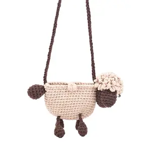 Hand-woven Sheep Shaped Bag Kawaii Cartoon Crossbody Bag Cute Knitted Coin Purse Eid Al-Adha Crochet Slip On Closure