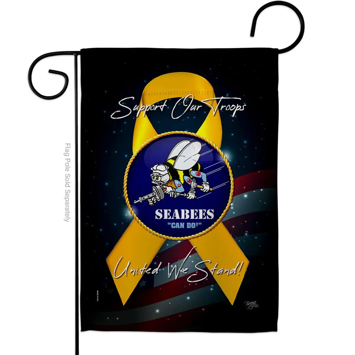 Military Seabees Support Garden Flag (G158652-BO), 13"x18.5" Double-Sided Vertical Navy Armed Forces Flag with Sleeve, Home Improvement Yard Decor Gift Item