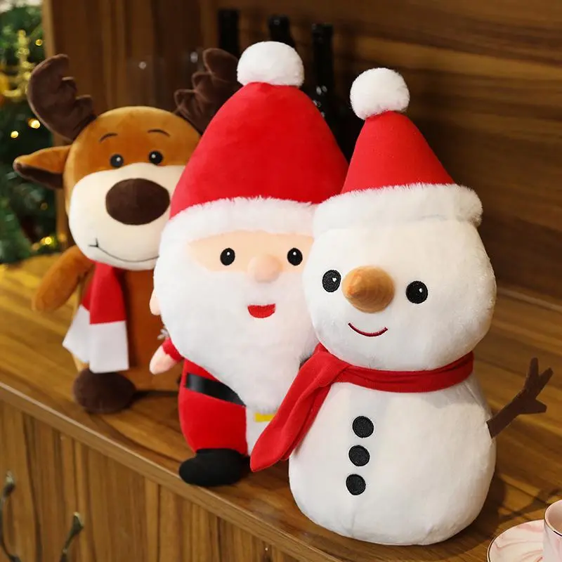Cute Santa Plush Doll, Soft Christmas Snowman Reindeer Pillow Decor, Holiday Party Gift, Tree Ornament, Window Decoration