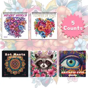 Flower Pattern Coloring Book, 5 Counts/set 30 Pages Coloring Book, DIY Painting Supplies for Adults & Teens, without Paint
