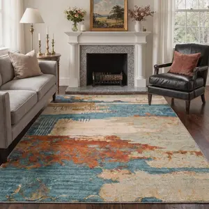 【Deals For You Days】BEIMO Rug – Soft, Pet Friendly, Machine Washable, Non-Slip Area Rug, Home Carpet & Floor Decor, Ideal for Any Room ,ARA1343-TEAL ECHO