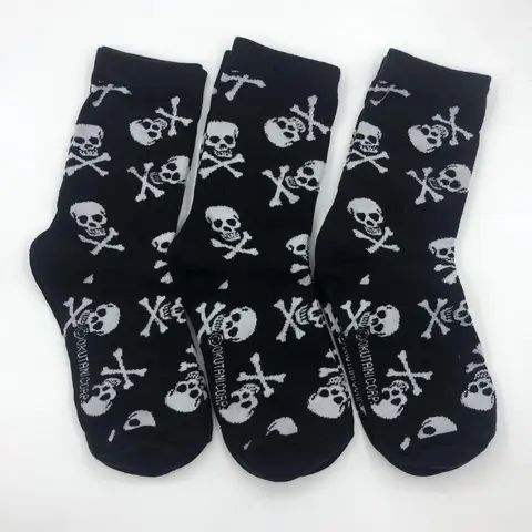 Women's Skull Print Crew Socks, 3 Pairs Casual Comfy Breathable Mid-calf Socks for Daily Wear, Women's Socks for All Seasons, Breathable Polyester Socks