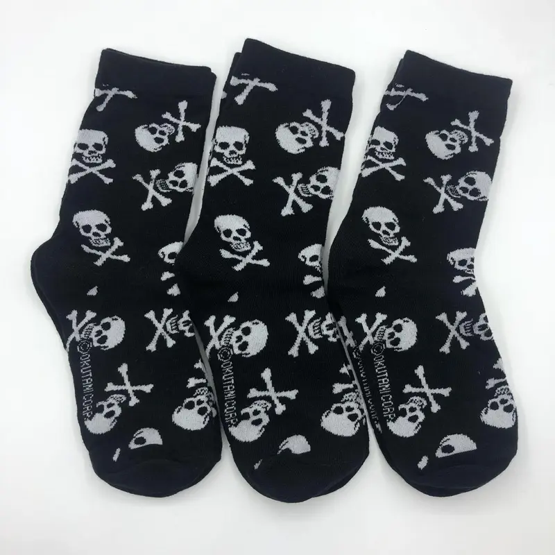 Women's Skull Print Crew Socks, 3 Pairs Casual Comfy Breathable Mid-calf Socks for Daily Wear, Women's Socks for All Seasons, Breathable Polyester Socks
