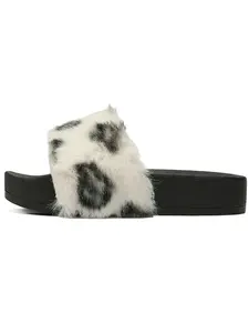 Valentine's Day Perfect Gift, Women's Open Toe Slippers, Fashionable Slippers, Faux Fur, Asymmetrical Design, Anti-Slip Soft Sole, Casual Fashion Shoes, Leopard Pattern Slippers