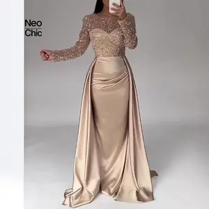 Dramatic 2025 Women’s Banquet Long-Sleeve Elegant Socialite Annual Meeting Host Queen Sequin Evening Dress with Crew Neck and Basic Crew Work Design Formal