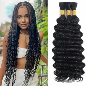 GK Human Braiding Hair For Boho Braids 100g Deep Wave Bulk Human Hair for Braiding Knotless 12A 100% Unprocessed Brazilian Virgin Hair Extensions Bulk Bohemian 1 Bundles Natural Color 18inch