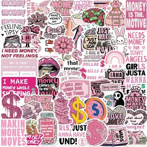 50pcs Money Dollar Fun Pattern Decorative Stickers, Phone Case Cup Note Refrigerator Room Wall Decals DIY Waterproof