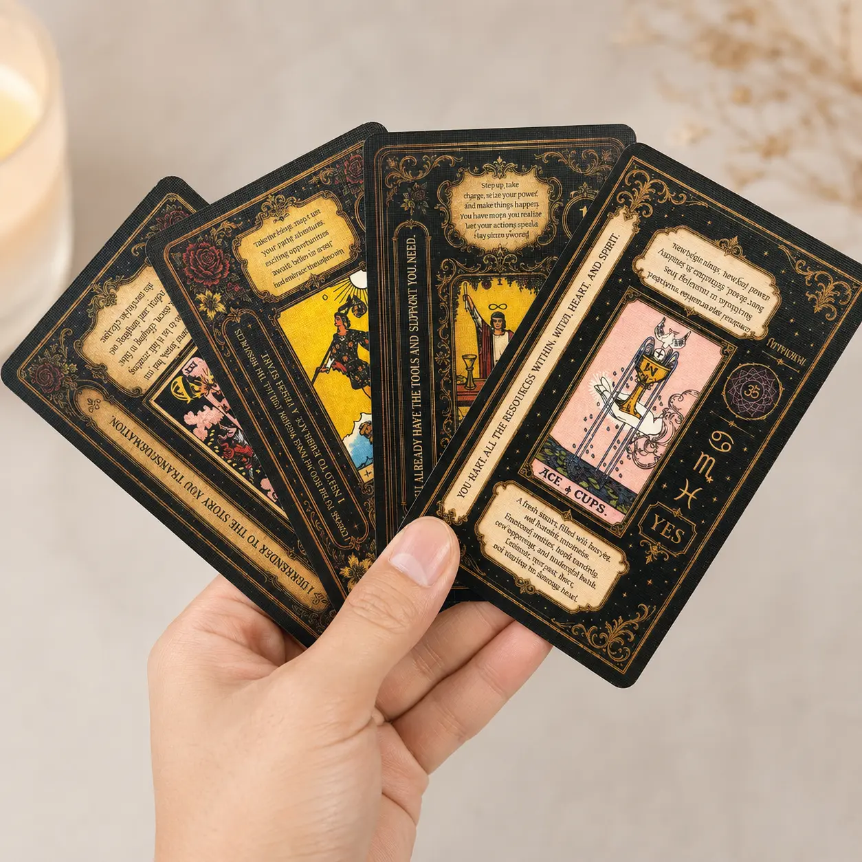 Waterproof Wrinkle-Resistant Foil Tarot Cards for Beginners with Printed Meanings and Keywords | Fortune Telling Oracle Deck & Guidebook | Learn Fast with Affirmations, Zodiac, Chakras, Planets, Elements | Yes-or-No Readings for Spiritual Witchcraft Tools