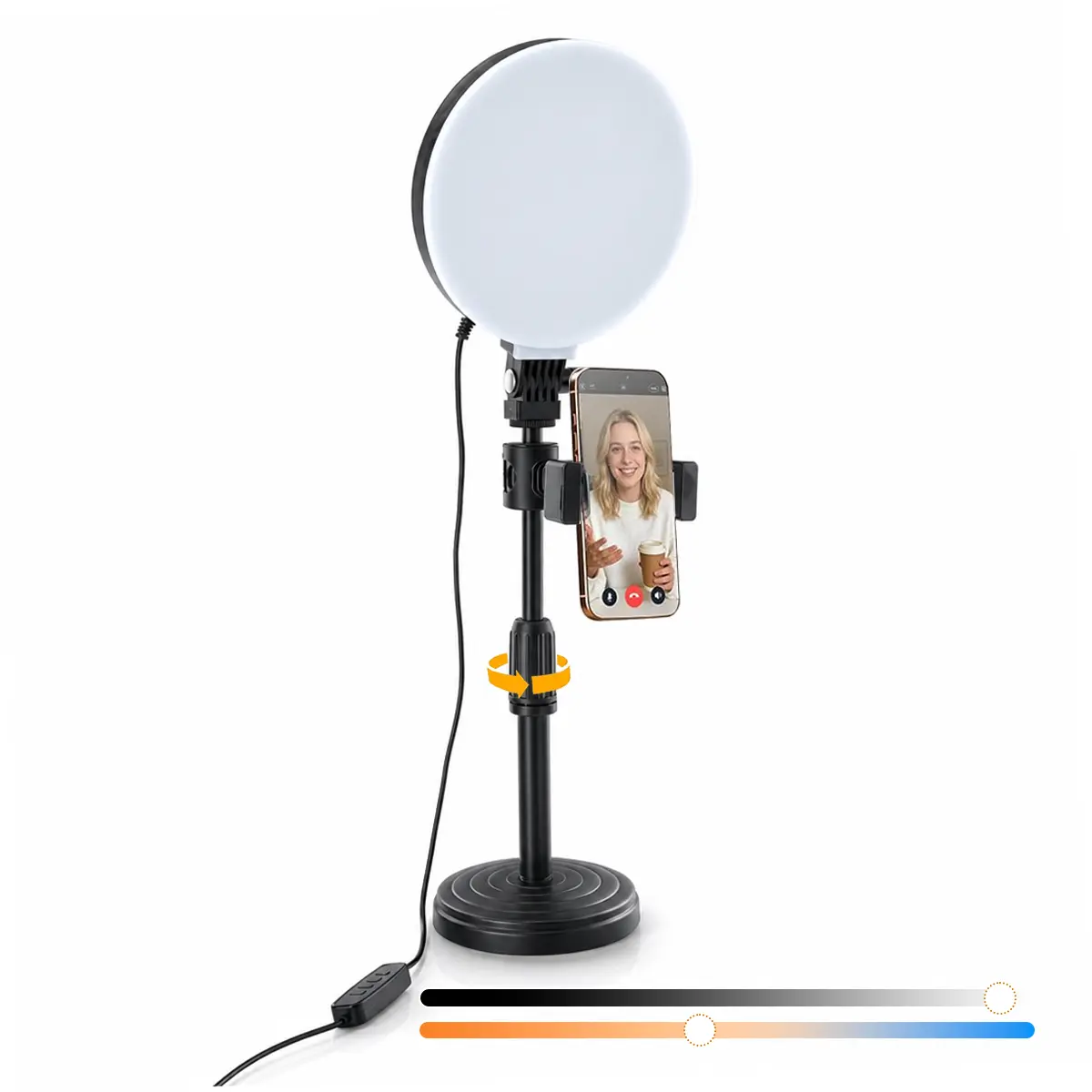 10.5-inch with stand ring light, full-screen selfie ring light, suitable for fixing the mobile phone on the desktop, adjustable for laptop lighting, suitable for video shooting