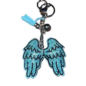 Blue Wings Bag Charm or Keychain with Sparkling Sequins and Tassel for Fashion Accessories