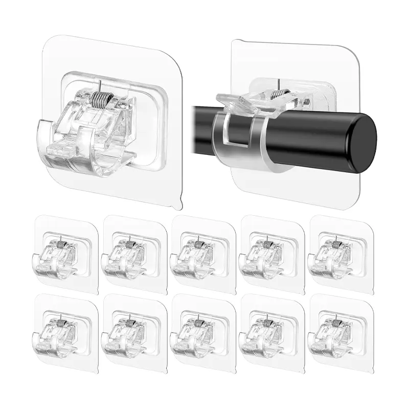 2/4/8Pack Self Adhesive Nail Free Curtain Rod Wall Brackets Hooks Adjustable Drapery Towel Holder Fixing Hook for Home Bathroom Kitchen and Hotel Use