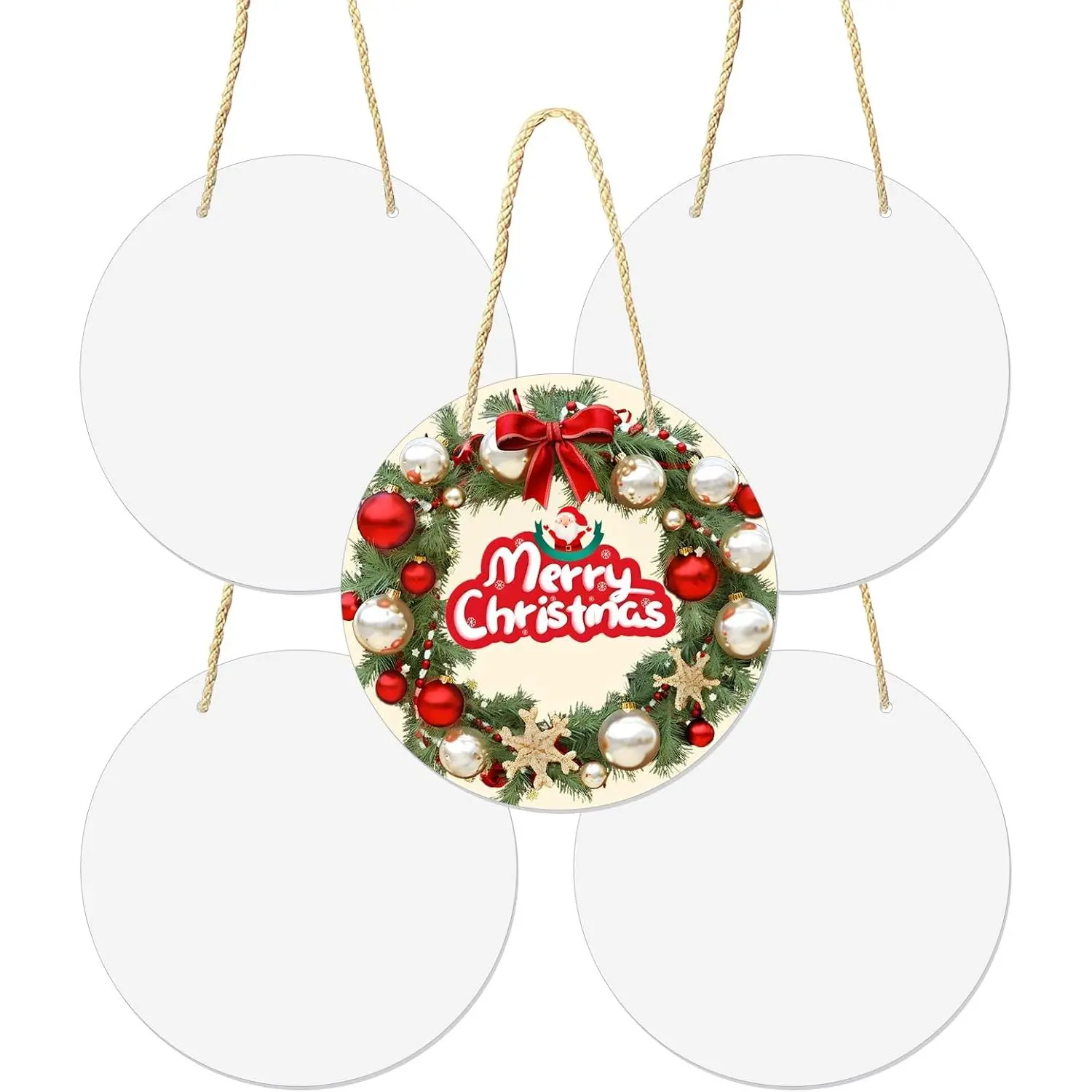 5 Pcs Sublimation Door Hanger Blanks 8 Inch, Round Metal Sublimation Sign Blanks, Aluminum Sublimation Ornament Door Hanger Metal Sign Blank for Yard Home Christmas Halloween Decor