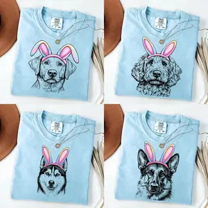 Easter Bunny Dog Shirt – 50 Dog Breeds Available, Custom Dog Lover Gift, Cute Bunny Ear Puppy Tee, Easter Dog Mom Shirt, Chambray Comfort Colors Easter Shirt