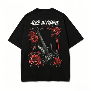 Retro Limited Alice In Chains Graphic T-Shirt - 90s Rock Band Merch, Gothic Punk Emo Y2K Outfits, Guitar Rose Print, Casual Fabric, Men's Tops
