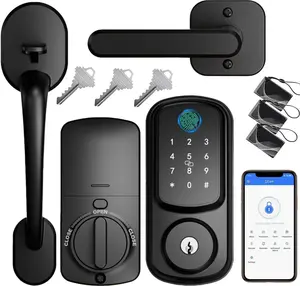 Keyless Entry Door Lock with Handle Set, Keyless Entry Deadbolt with Handle Set,  Locks for Front Door Alexa Fingerprint Auto Lock,Black