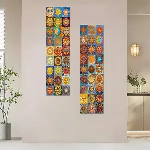 Sun Face Pattern Wall Tapestry, 2 Counts/set Bohemian Style Wall Hanging Tapestry, Wall Art Decor for Home Living Room Bedroom Dormitory, Tapestry Wall Mural