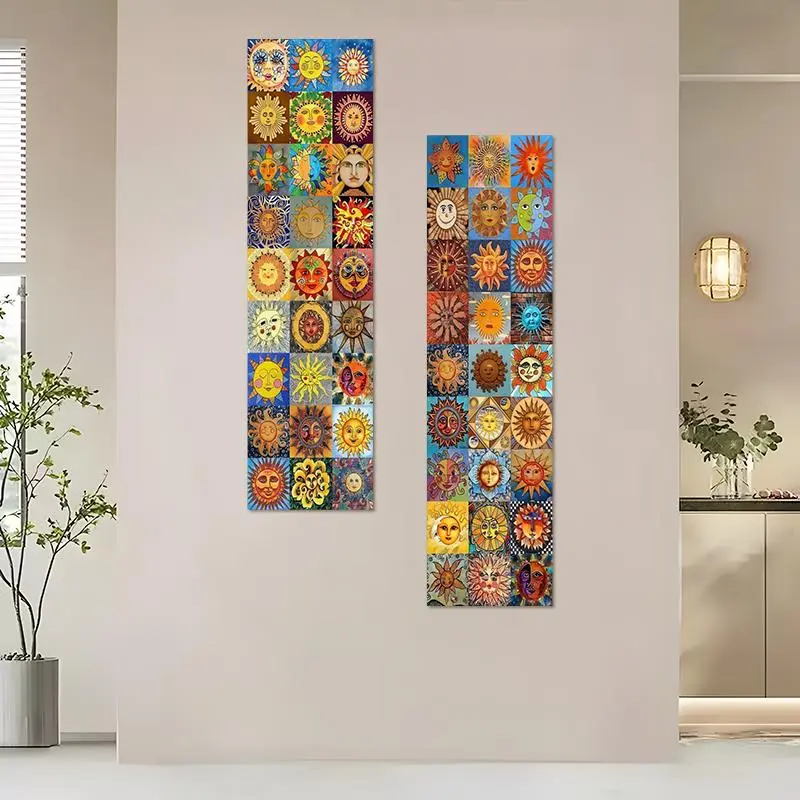 Sun Face Pattern Wall Tapestry, 2 Counts/set Bohemian Style Wall Hanging Tapestry, Wall Art Decor for Home Living Room Bedroom Dormitory, Tapestry Wall Mural