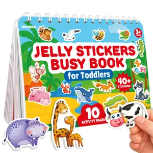 QUOKKA Jelly Sticker Books for Toddlers 1-3, 10 Animal Topics, 40 Large Thick Reusable Stickers, Waterproof Washable Toddler Activity Book, Fine Motor Skills Development