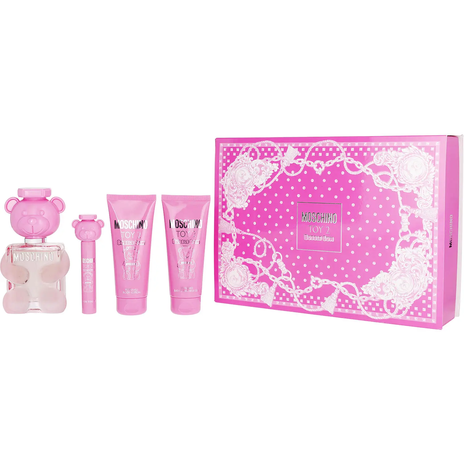 Moschino Toy 2 Bubble Gum Set-Edt Spray 3.4 Oz & Body Lotion 3.4 Oz & Shower Gel 3.4 Oz & Edt Spray 0.33 Oz Mini For Unisex Moschino Toy 2 Bubble Gum Set-Edt Spray 3.4 Oz & Body Lotion 3.4 Oz & Shower Gel 3.4 Oz & Edt Spray 0.33 Oz Mini For Unisex
