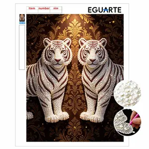 DIY Pearl Painting Kit, Two Tigers Theme Wall Art Decor, Home Decoration Mosaic Craft, Cross Stitch Set, Gift for Friends