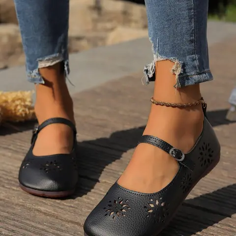 Women's Fashionable Hollow Out Flower Design Slip on Flats, Ballerina Flats, Ballet Flats, Casual Comfortable Breathable Flat Shoes for Daily Wear, Lightweight Breathable Shoes for Women & Girls, Casual Flat Footwear